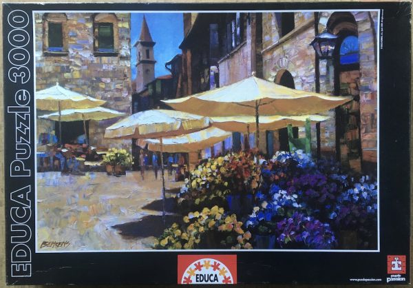 Image of the puzzle 3000, Educa, Sienna Flower Market, by Howard Behrens, Complete, Picture of the box