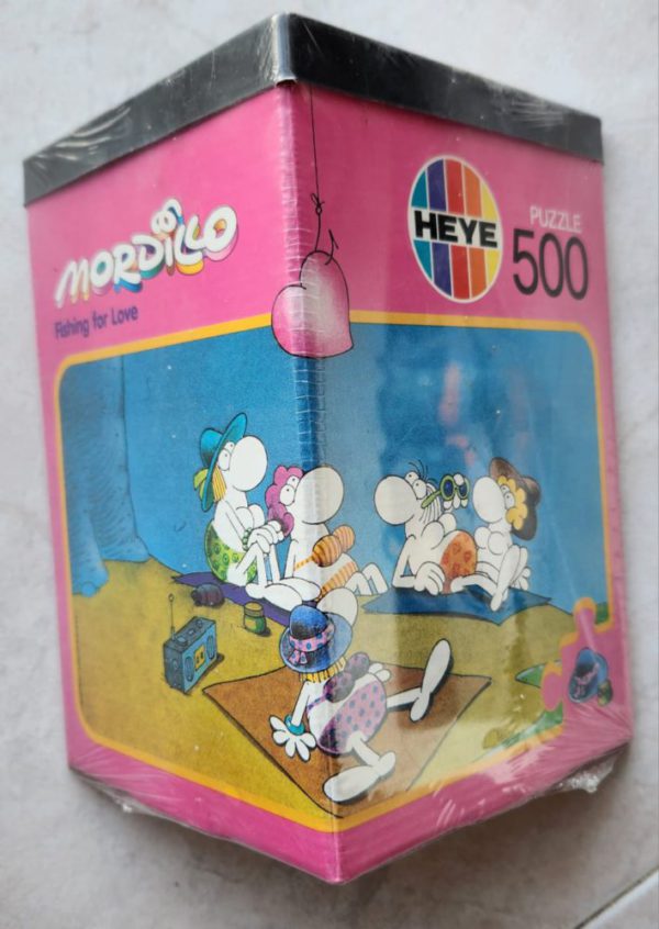 Image of the puzzle 500, Heye, Fishing for Love, Guillermo Mordillo, Factory Sealed, Picture of the box