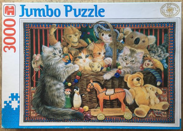 Image of the puzzle 3000, Jumbo, Kittens in Toy Basket, by Lesley Anne Ivory, Incomplete, Picture of the box