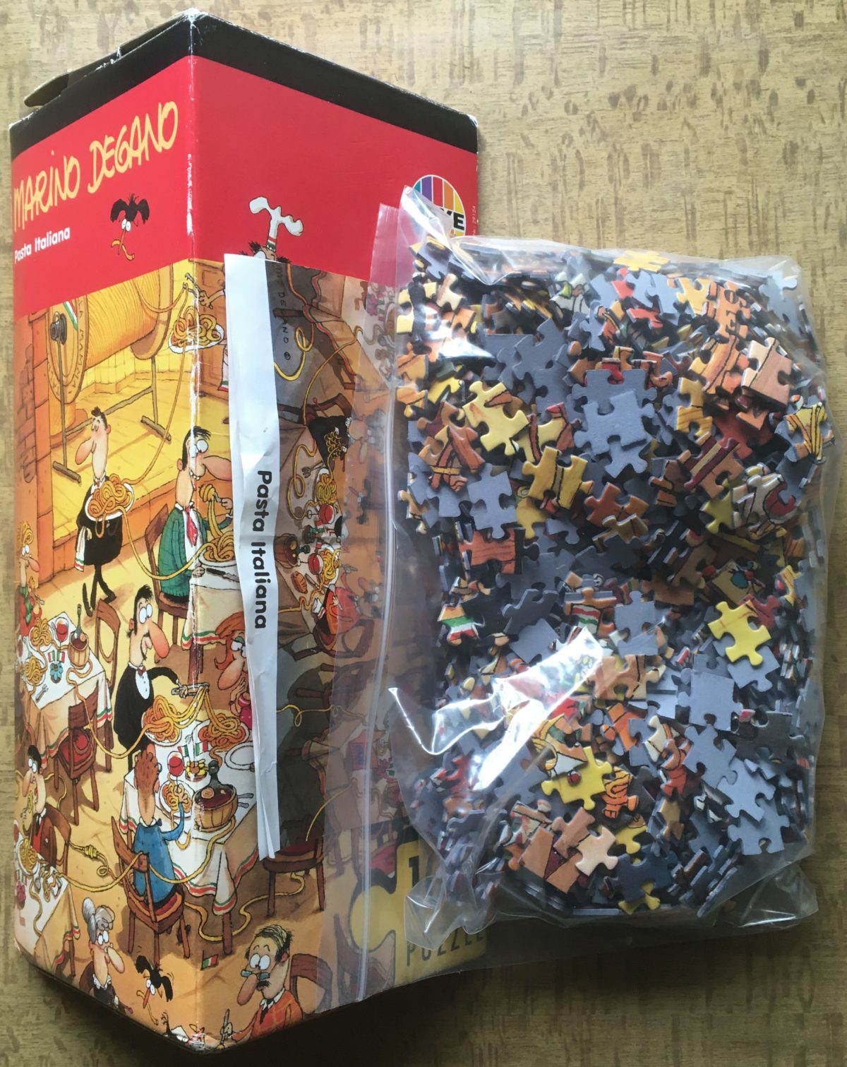 1000, Heye, Pasta Italiana, by Marino Degano, Complete, 2025-04-02 Image of the puzzle 1000, Heye, Pasta Italiana, by Marino Degano, Complete, Picture of the bag