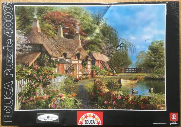 Image of the puzzle 4000, Educa, Riverside Home in Bloom, by Dominic Davison, Factory Sealed, Picture of the box