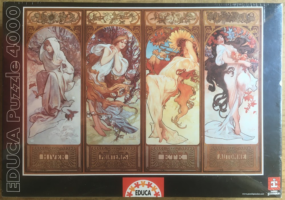 4000, Educa, Four Seasons, Alphonse Mucha, Factory Sealed, 2025-04-12 Image of the puzzle 4000, Educa, Four Seasons, Alphonse Mucha, Factory Sealed, Picture of the box
