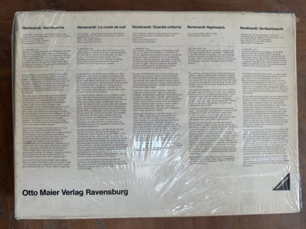 Image of the puzzle 5000, Ravensburger, The Night Watch, by Rembrandt, Factory Sealed, Picture of the Back of the Box