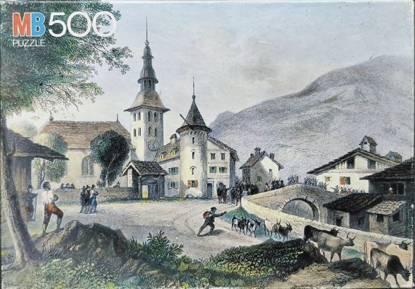 Image of the puzzle 500, MB, Megève around 1820, by Brockedon, Complete, Picture of the Box