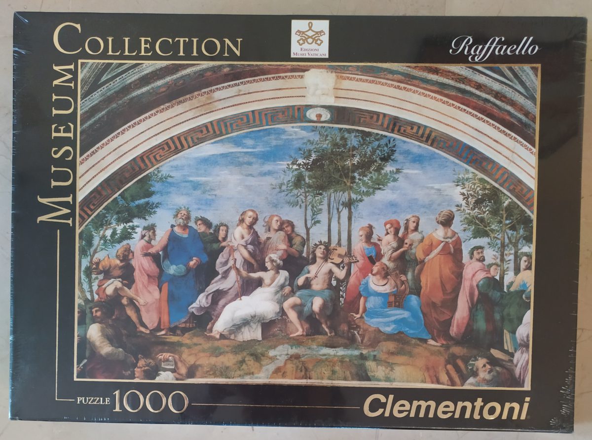 1000, Clementoni, Parnassus, Raphael, Factory Sealed, Listed by Barebrain Image of the puzzle 1000, Clementoni, Parnassus, Raphael, Factory Sealed, Picture of the box