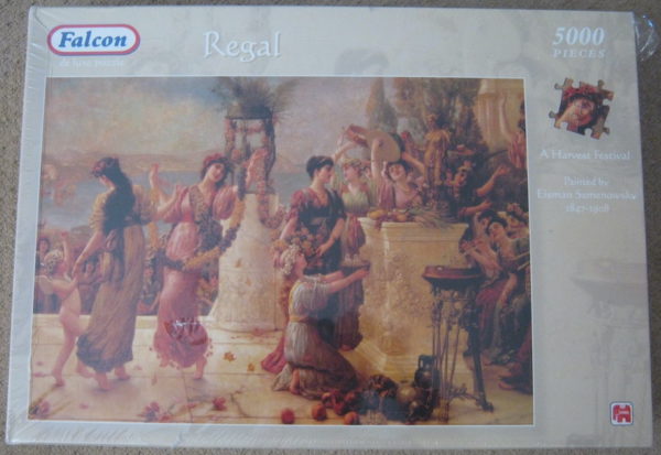 Image of the puzzle 5000, Falcon, A Harvest Festival, by Émile Eisman-Semenowsky, Factory Sealed, Picture of the box