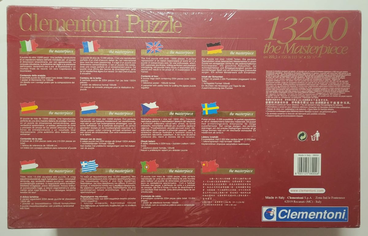 Image of the puzzle 13200, Clementoni, The Creation of Adam, by Michelangelo, Factory Sealed, Picture of the back