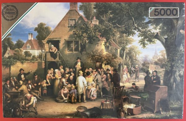 Image of the puzzle 5000, Falcon, Village Auction, Edwin Cockburn, Factory Sealed, Picture of the box