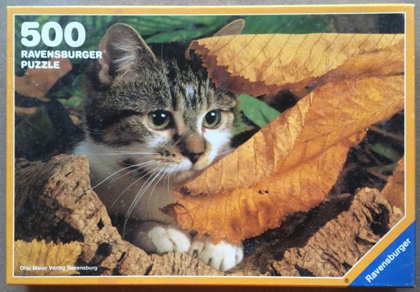 Image of the puzzle 500, Ravensburger, Kitten in the Autumn Woods, by Tony Stone, Complete, Picture of the box
