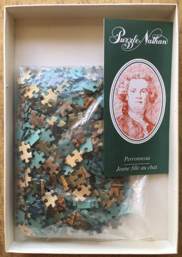 Image of the puzzle 500, Nathan, Little Girl with Cat, by Jean-Baptiste Perronneau, Complete, Picture of the bag