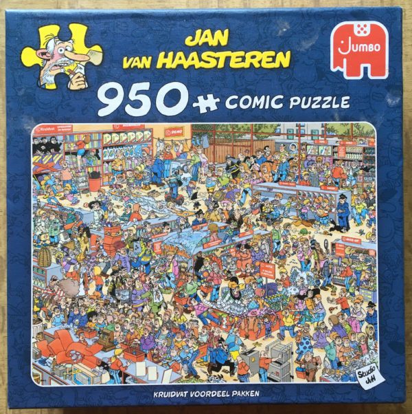 Image of the puzzle 950, Jumbo, Kruidvat Voordeel Pakken, by Jan van Haasteren, Complete, Picture of the box