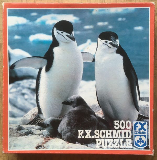 Image of the puzzle 500, F.X. Schmid, Penguins, by Tony Stone, Incomplete, Picture of the box