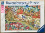 Image of the puzzle 1000, Ravensburger, Floral Mushroom Houses, by Hanna Karlzon, Complete, Picture of the box