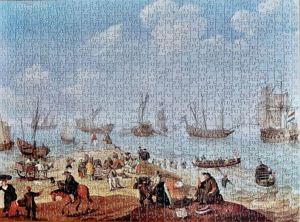 Image of the puzzle 1000, Nathan, Fishing Scene, by Willaerts, Complete, Picture of the Puzzle