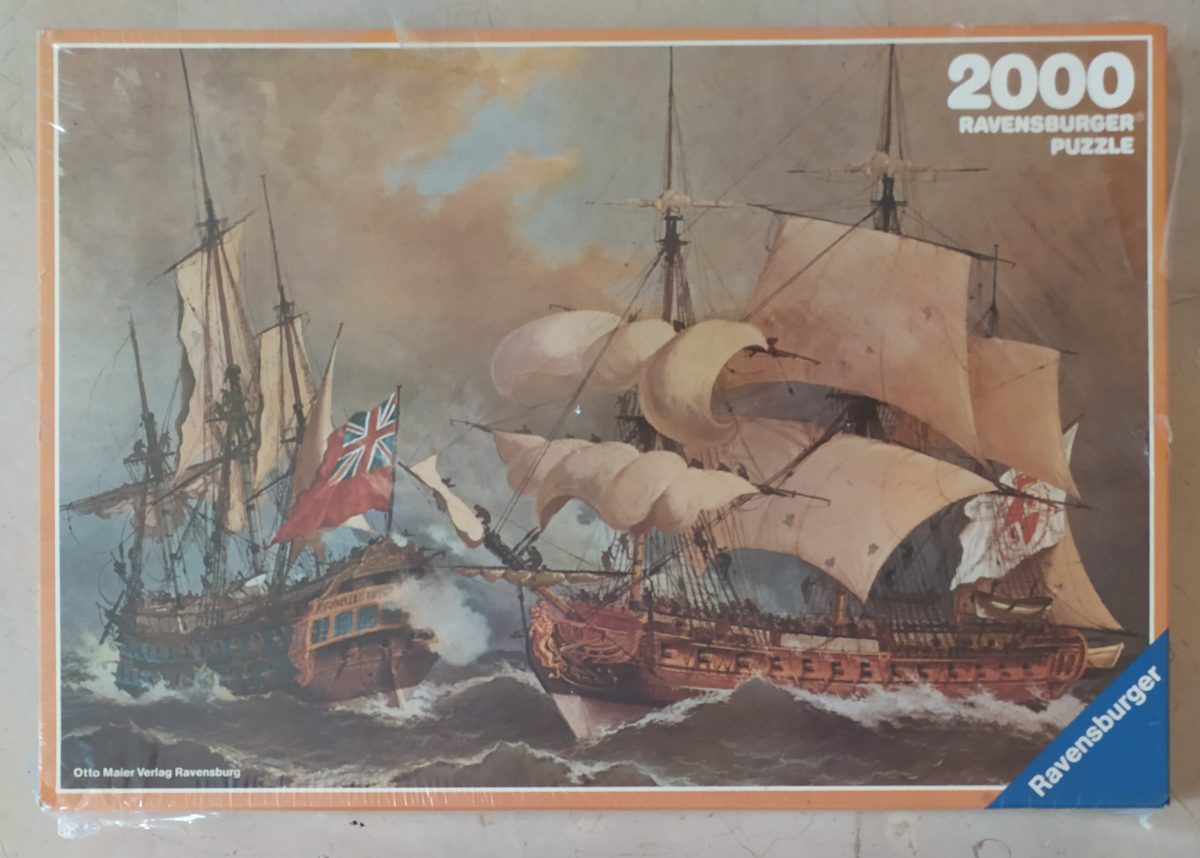 2000, Ravensburger, Naval Battle, Ángel Cortellini, Factory Sealed, Listed by Barebrain Image of the puzzle 2000, Ravensburger, Naval Battle, Ángel Cortellini, Factory Sealed, Picture of the box