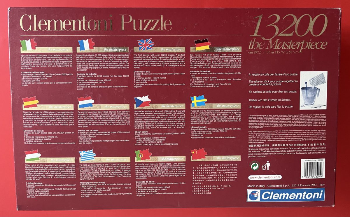 Image of the puzzle 13200, Clementoni, The Creation of Adam, Michelangelo, Sealed Bag, Picture of the back