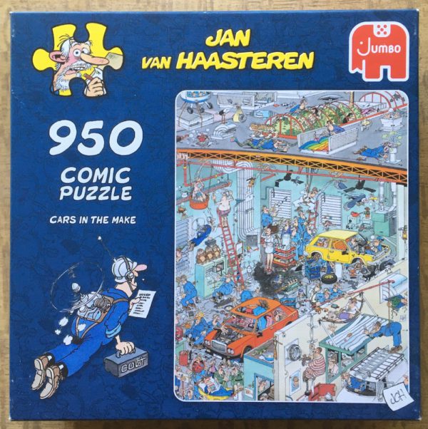 Image of the puzzle 950, Jumbo, Cars in the Make, Jan van Haasteren, Complete, Picture of the box