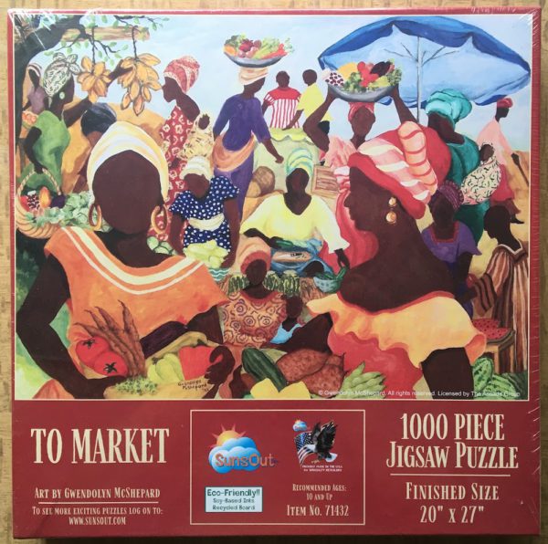 Image of the puzzle 1000, SunsOut, To Market, by Gwendolyn McShepard, Factory Sealed, Picture of the box