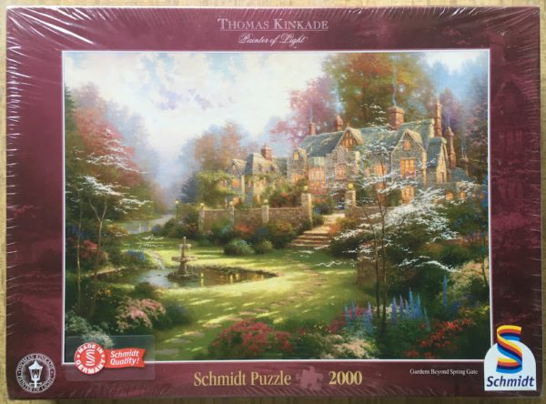 Image of the puzzle 2000, Educa, Gardens Beyond Spring Gate, Thomas Kinkade, Factory Sealed, Picture of the box