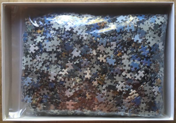 Image of the puzzle 3000, Ravensburger, Neuschwanstein Castle in the Autumn, by Joachim Kinkelin, Incomplete, Picture of the bag