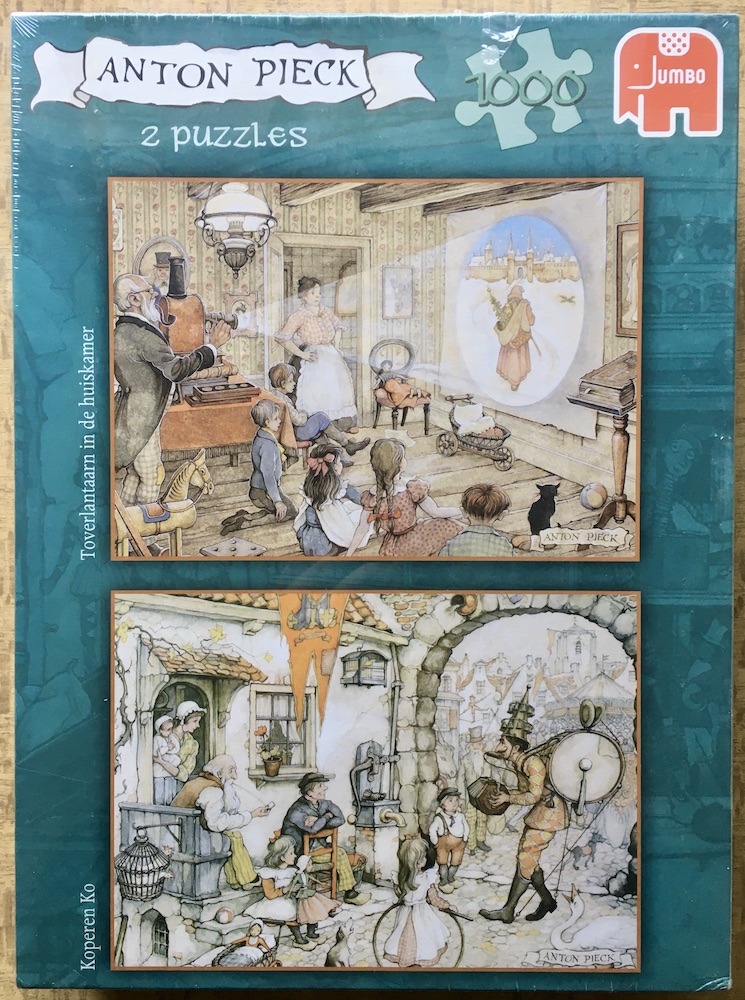 1000×2, Jumbo, Magic Lantern in the Living Room & Copper Ko, by Anton Pieck, Factory Sealed, 2026-03-12 Image of the puzzle 1000×2, Jumbo, Magic Lantern in the Living Room & Copper Ko, by Anton Pieck, Factory Sealed, Picture of the box