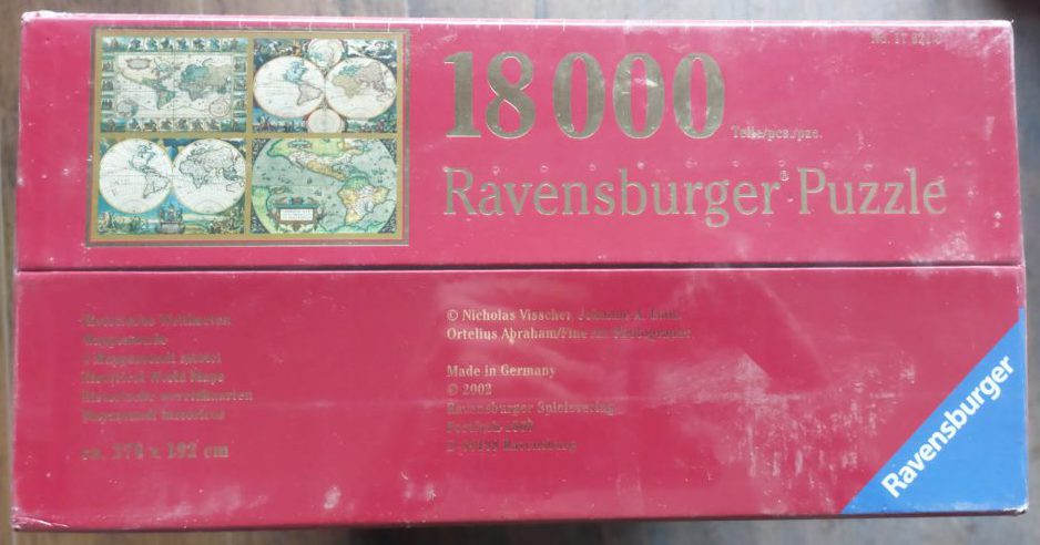 18000, Ravensburger, Historical World Maps, Factory Sealed, Listed by Frits Image of the puzzle 18000, Ravensburger, Historical World Maps, Factory Sealed, Picture of the box