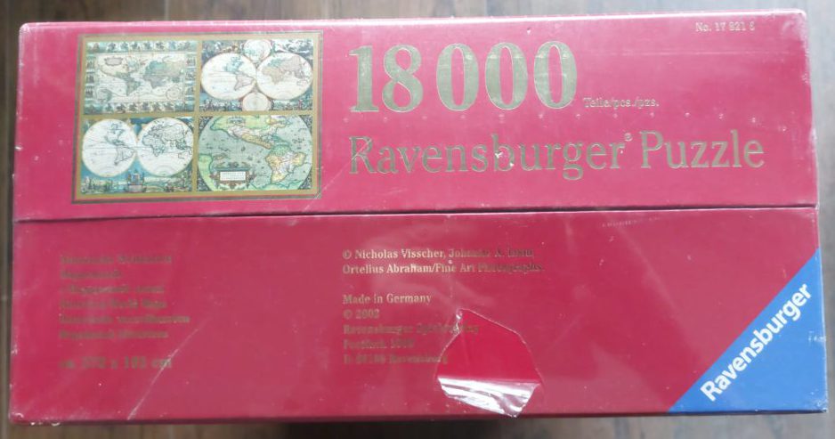 18000, Ravensburger, Historical World Maps, Factory Sealed, Listed by Frits Image of the puzzle 18000, Ravensburger, Historical World Maps, Factory Sealed, Picture of the box
