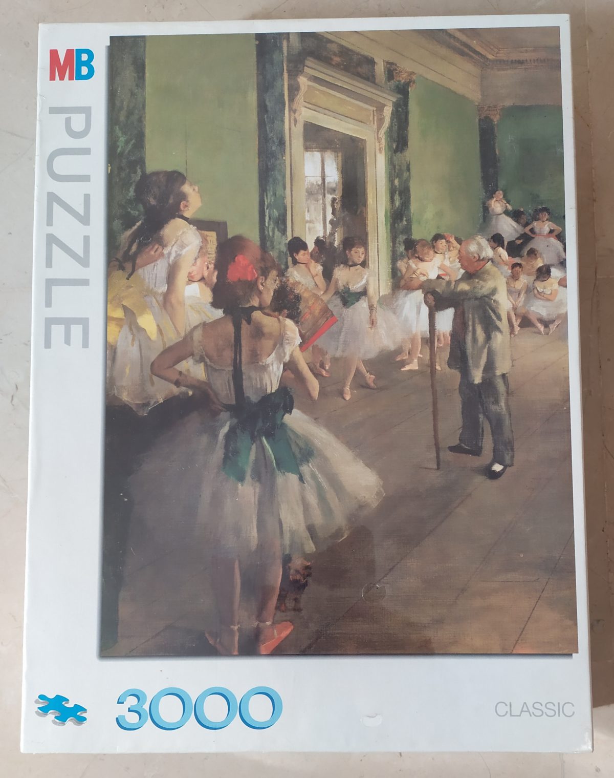 3000, MB, The Dance Class, by Edgar Degas, Factory Sealed, Listed by Barebrain Image of the puzzle 3000, MB, The Dance Class, by Edgar Degas, Factory Sealed, Picture of the Box