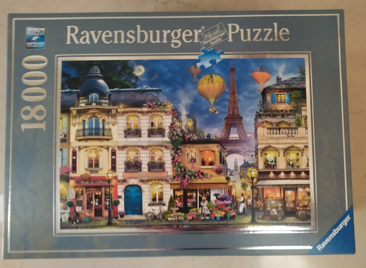 Image of the puzzle 18000, Ravensburger, Evening Walk in Paris, by Howard Robinson, Sealed Bag, Picture of the box