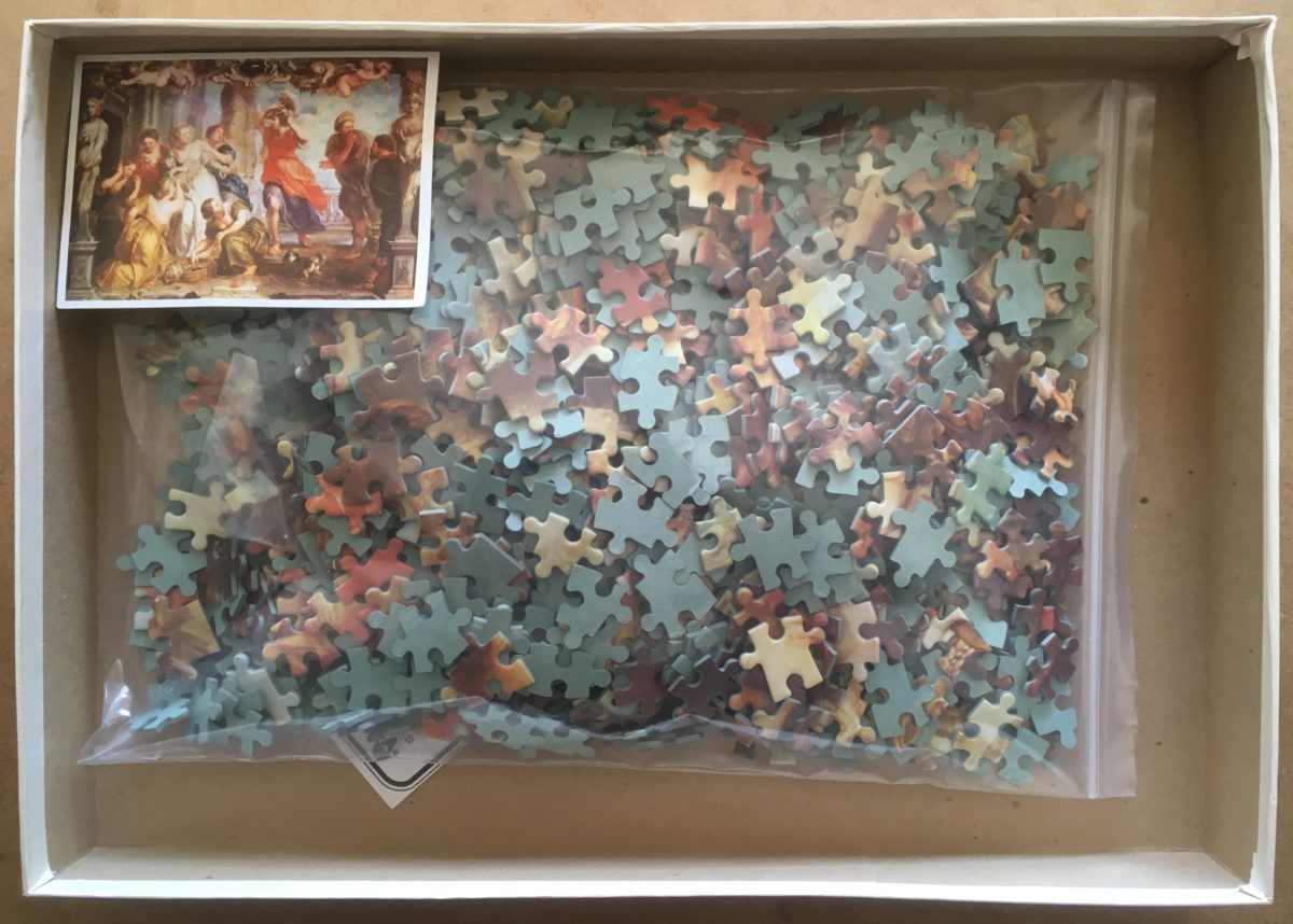 Image of the puzzle 1000, Arrow, Achilles Discovered by Ulysses and Lycomedes, by Peter Paul Rubens, Complete, Picture of the bag