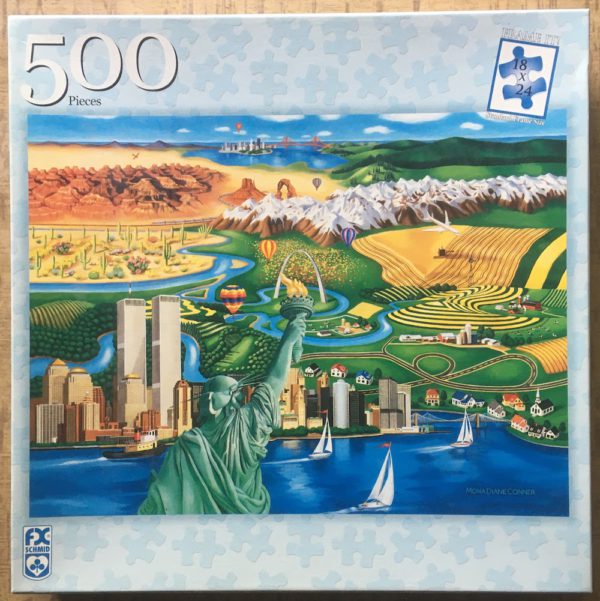 Image of the puzzle 500, F.X. Schmid, From Sea to Shining Sea, by Mona Diane Conner, Complete, Picture of the box