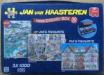 Image of the puzzle 3x1000, Jumbo, All at Sea & Get Well Soon! & Hotel, by Jan van Haasteren, Complete, Picture of the box