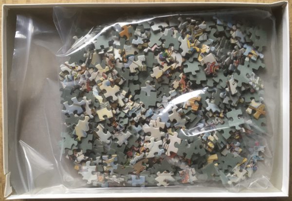 Image of the puzzle 500, Ravensburger, Winter Fun, by Werner Nydegger, Complete, Picture of the bag