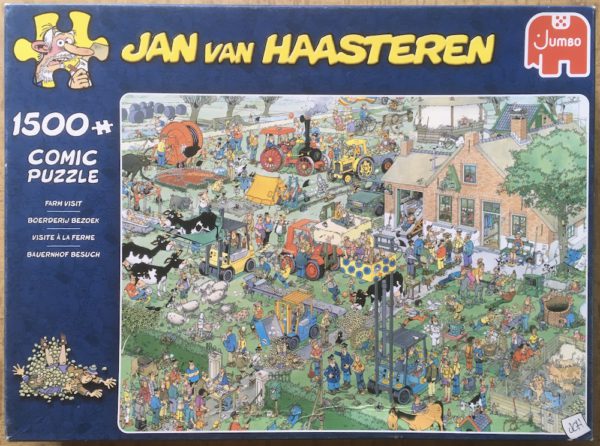 Image of the puzzle 1500, Jumbo, Farm Visit, Jan van Haasteren, Complete, Picture of the box