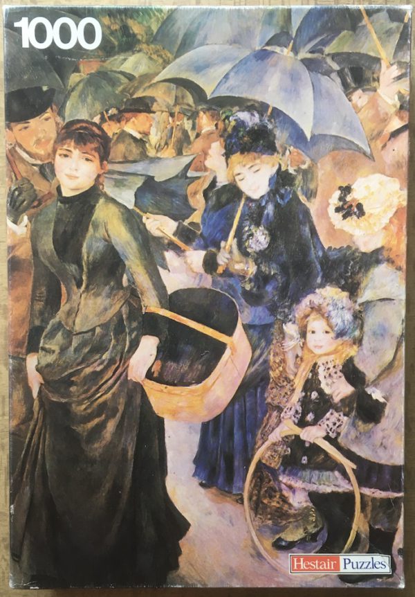 Image of the puzzle 1000, Hestair, Les Parapluies, by Pierre-Auguste Renoir, Incomplete, Picture of the box