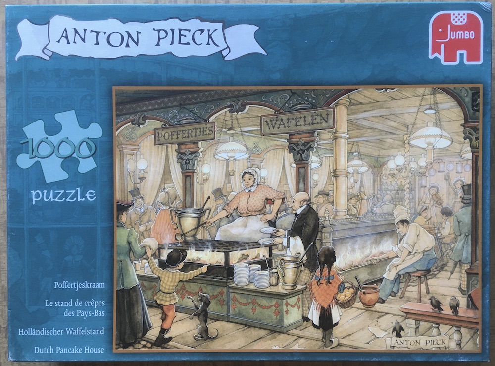 1000, Jumbo, Dutch Pancake House, by Anton Pieck, Complete, 2025-10-16 Image of the puzzle 1000, Jumbo, Dutch Pancake House, by Anton Pieck, Complete, Picture of the box