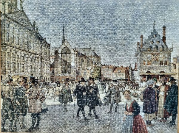 Image of the puzzle 1000, MB, The Dam at Amsterdam 1666, by Johan Herman Isings, Complete, Picture of the Puzzle assembled