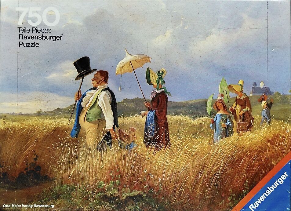 750, Ravensburger, Family Outing, by Carl Spitzweg, Complete, Listed by ArtPuzzler Image of the puzzle 750, Ravensburger, Family Outing, by Carl Spitzweg, Complete, Picture of the Box