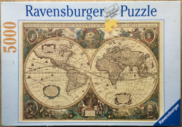 Image of the puzzle 5000, Ravensburger, Antique World Map, by Henricus Hondius, Factory Sealed, Picture of the box