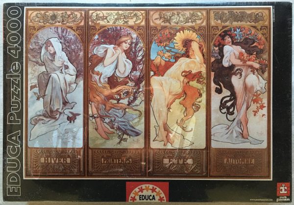 Image of the puzzle 4000, Educa, Four Seasons, Alphonse Mucha, Factory Sealed, Picture of the box