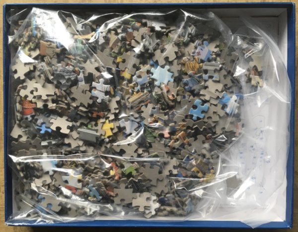 Image of the puzzle 1000, Pomegranate, The Letter A, Mike Wilks, Complete, Picture of the bag