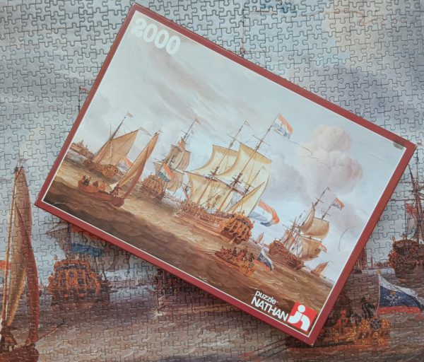 Image of the puzzle 2000, Nathan, Frigate in Amsterdam, by Abraham Storck, Complete, Picture of the Box