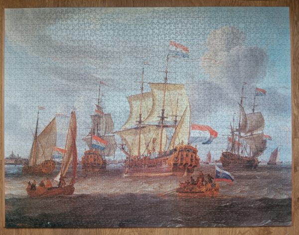 Image of the puzzle 2000, Nathan, Frigate in Amsterdam, by Abraham Storck, Complete, Picture of the Assembled Puzzle
