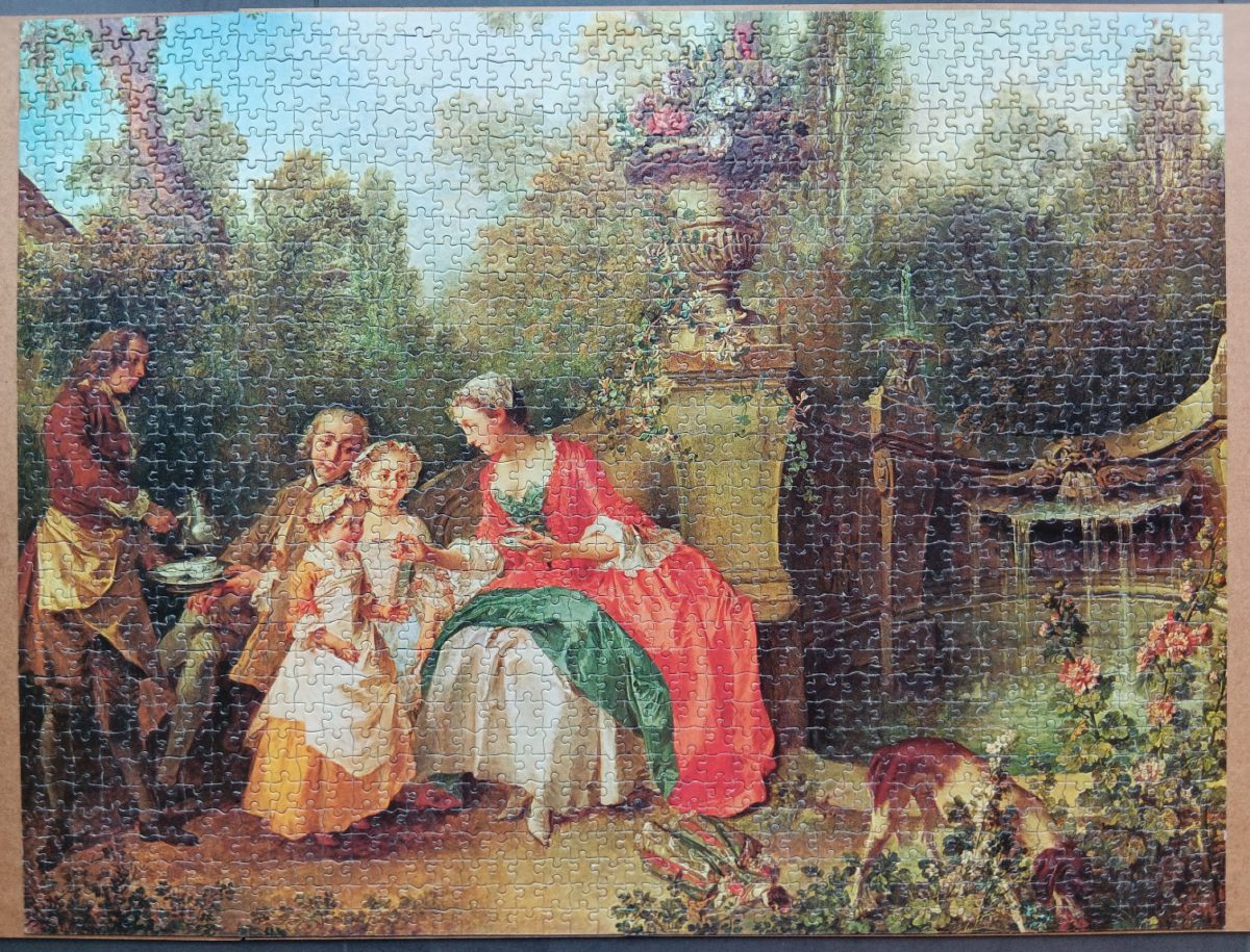 Image of the puzzle 1500, MB, In the Garden, by Nicolas Lancret, Complete, Picture of the Assembled Puzzle