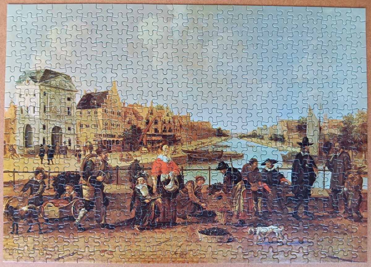 Image of the puzzle 480, Pony, Gezicht op de Stille Rijn, Leiden ±1660, by Hendrick van der Burgh, Complete, Picture of the Assembled Puzzle