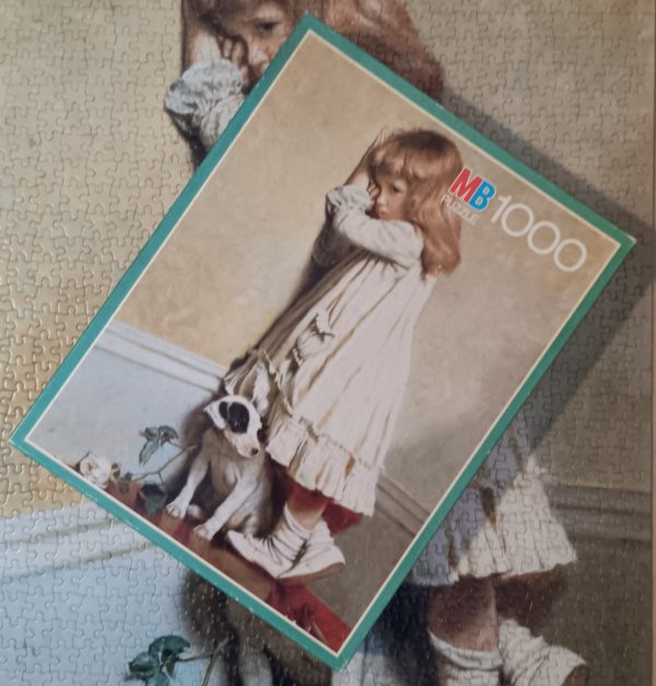 Image of the puzzle 1000, MB, In Disgrace, Charles Burton Barber, Complete, Picture of the box