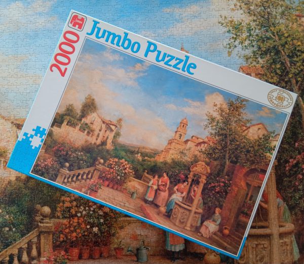 Image of the puzzle 2000, Jumbo, On a Terrace, by Haddon, Complete, Picture of the Box