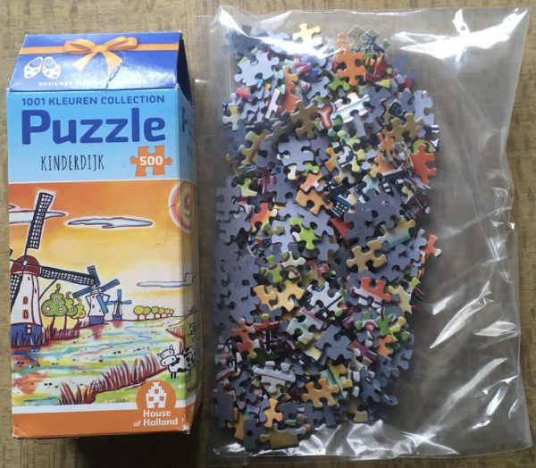 Image of the puzzle 500, House of Holland, Kinderdijk, by Eveline Bouwkamp, Complete, Picture of the bag