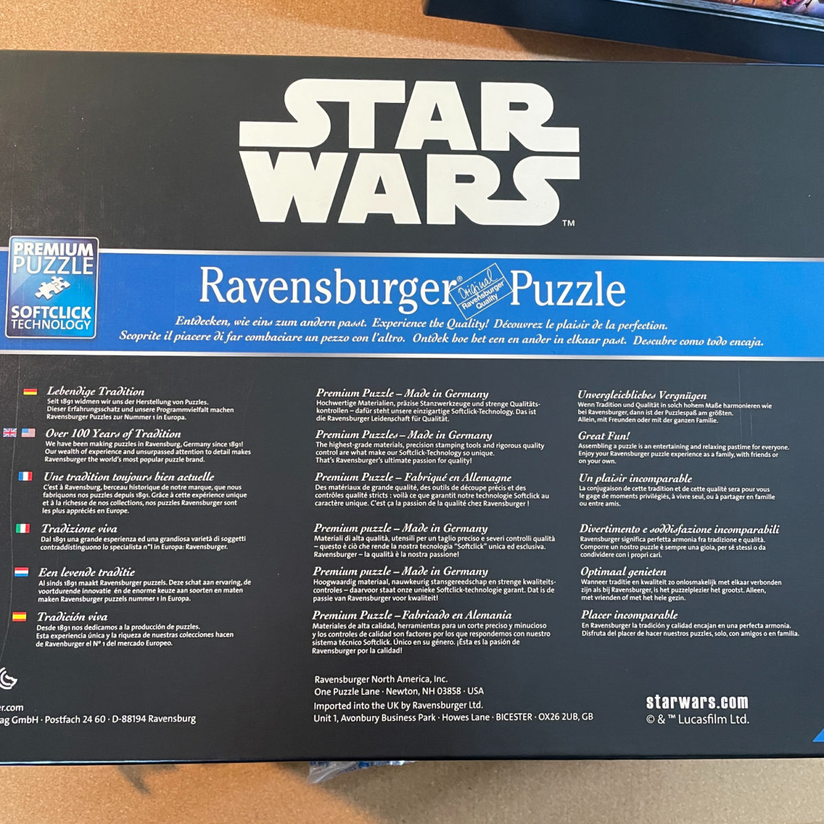 Image of the puzzle 18000, Ravensburger, Star Wars Galactic Time Travel, Sealed Bag, Picture of the Back of the Box