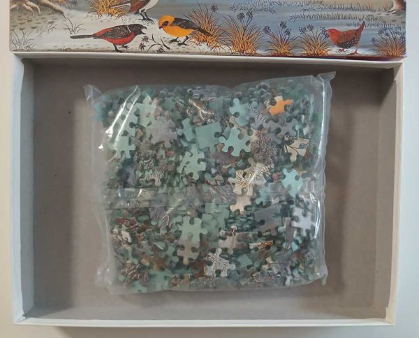 Image of the puzzle 500, MB, Winter Scene, Lela Depolo, Sealed Bag, Picture of the bag